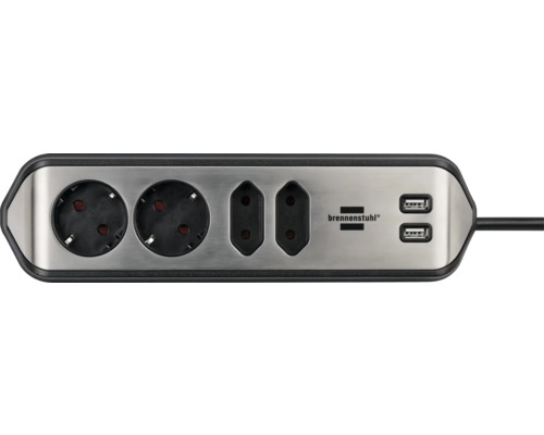 Multiprise avec deux prises de courant, deux prises euro et deux ports USB