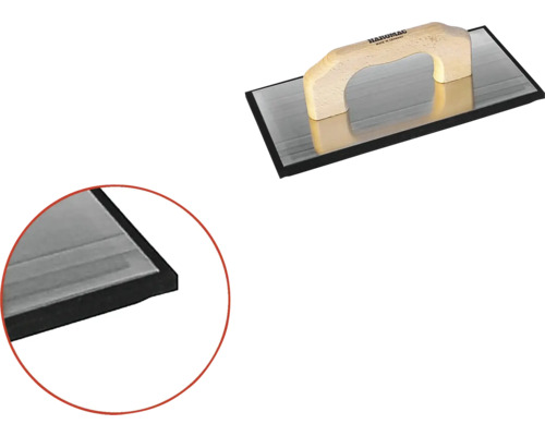 Glättkelle mit Holzgriff und schwarzem Gummibelag