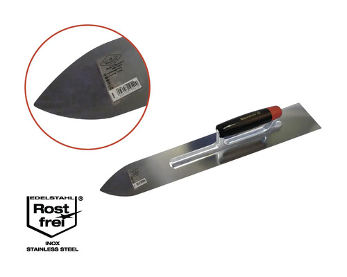 Maurerkelle aus Stahl mit Kunststoffgriff und Rostfrei-Zeichen
