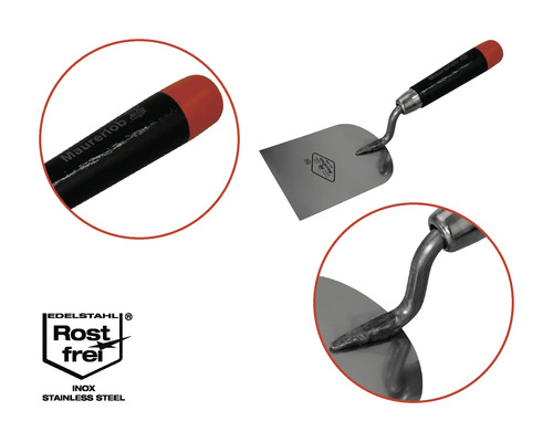 Maurerlob Spachtel mit Edelstahlblatt und Kunststoffgriff