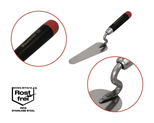 Truelle de maçon avec manche noir et surface en acier inoxydable