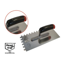 Spatule dentée en acier inoxydable avec poignée noire