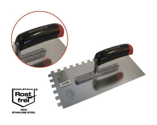 Spatule dentée en acier inoxydable avec poignée noire