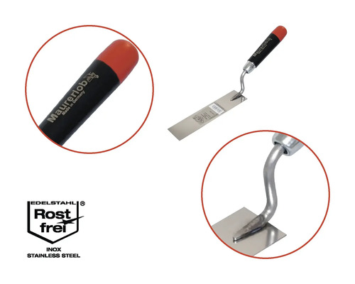 Truelle d'angle Maurerlob avec lame en acier inoxydable et manche en plastique