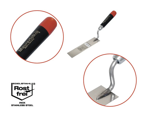 Truelle à stuc Maurerlob avec lame en acier inoxydable et manche en plastique