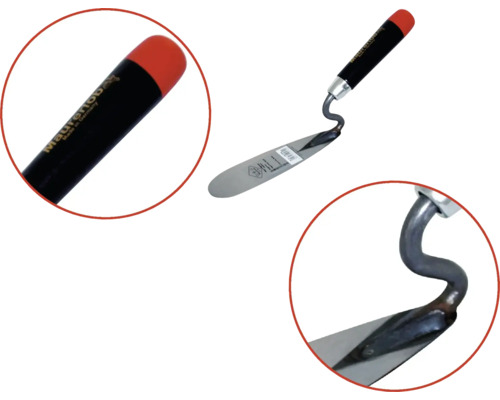 Maurerkelle mit schwarzem Griff und roter Spitze