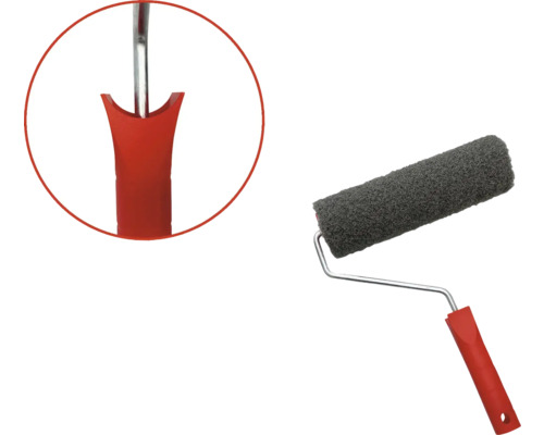 Rouleau de peinture avec revêtement gris et manche rouge