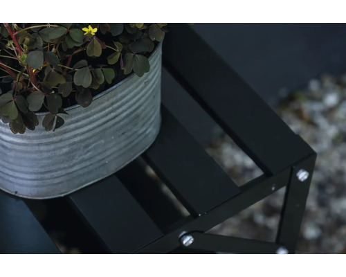 Plante décorative dans un seau en métal sur un tabouret à fleurs