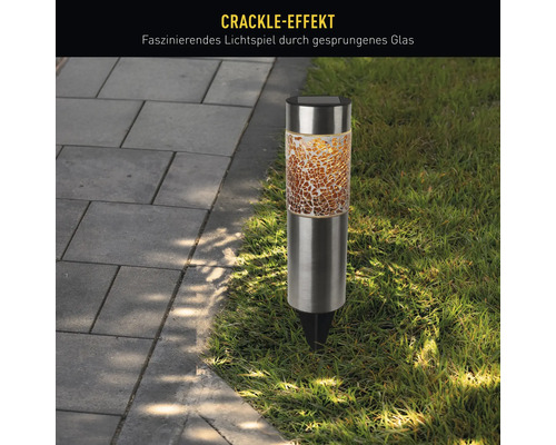 Solarleuchte aus Edelstahl mit Crackle-Glas für den Aussenbereich