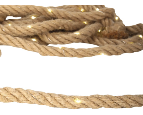 Corde en chanvre avec guirlande lumineuse à LED intégrée pour un éclairage décoratif.