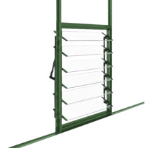 Fenêtre à persiennes avec mécanisme rotatif et persiennes en verre