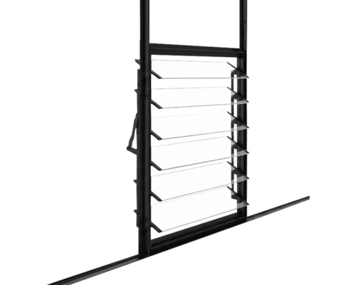 Fenêtre à jalousies avec cadre noir et lames transparentes