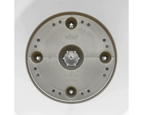 Logo Elho, dessous d'un pot de fleurs, diamètre 25 centimètres, volume 5,5 litres