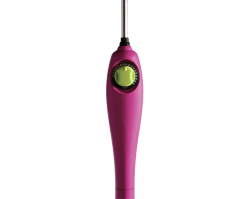 Vue détaillée d'un bâton mélangeur rose avec bouton de commande vert