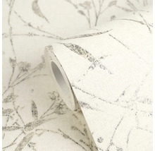 Papier peint intissé avec motif floral, branches et feuilles, surface structurée, rouleau de papier peint