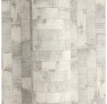 Papier peint gris avec motif d'aspect pierre et structure de blocs horizontaux en bandes verticales.