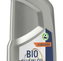 Huile de chaîne bio dans une bouteille d'huile grise