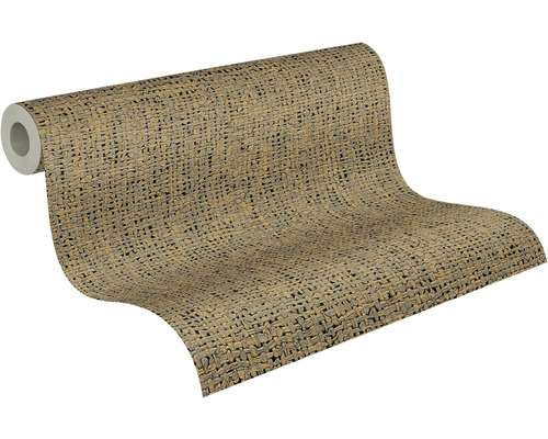 Papier peint intissé avec structure tressée, rouleau de papier peint partiellement déroulé.