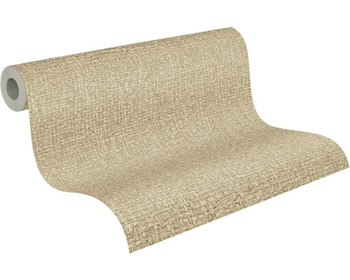 Papier peint intissé aspect fibres de raphia tressées avec surface structurée.