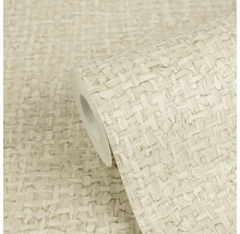 Papier peint intissé avec un aspect tressé structuré de couleur beige.