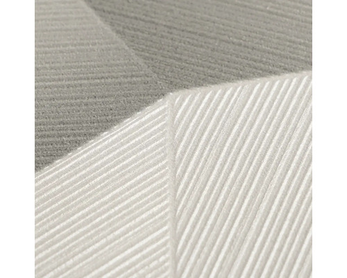 Gros-plan d'un papier peint intissé structuré avec un motif géométrique de lignes et une structure nervurée.