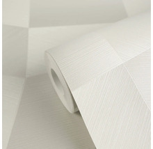 Rouleau de papier peint avec un motif géométrique structuré de fines lignes diagonales.