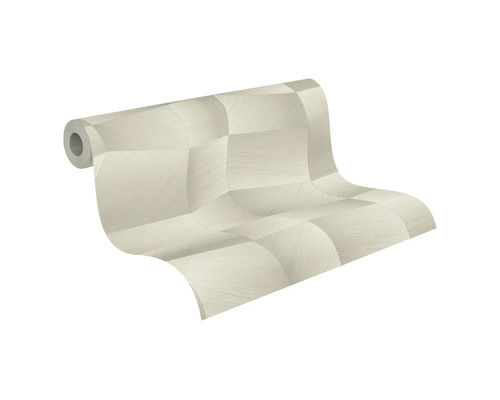 Papier peint intissé avec motif géométrique à effet 3D beige avec une structure fine.