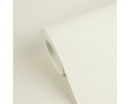 Vliestapete mit feiner Leinenstruktur in Creme, Rolle.