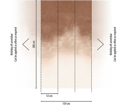 Abmessungen einer Vliestapete: 280 cm hoch, 159 cm breit