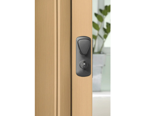 Garniture de porte avec bouton rotatif sur une porte en bois