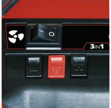 Gros plan des commandes d'un appareil 3-en-1 avec interrupteurs et symboles