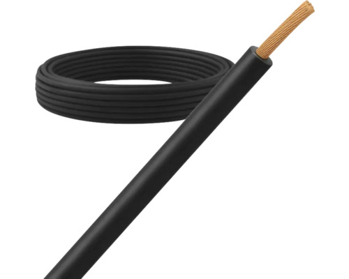 Schwarzes Elektrokabel mit freiliegendem Kupferdraht und Kabelring