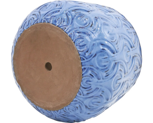 Pot de fleurs bleu avec motif et trou de fond