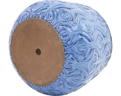 Pot de fleurs bleu avec trou au fond