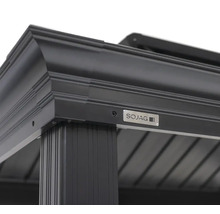 Detailansicht eines Pavillons mit SOJAG Logo.