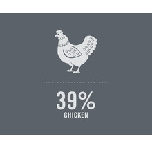 Graphique avec une illustration de poulet et l'indication 39 % de poulet