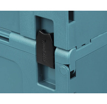 Vue détaillée d'un clip de fermeture sur le coffret de transport Makita MAKPAC avec Makita Logo.