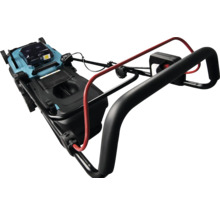 Guidon de la tondeuse à gazon à batterie avec poignée rembourrée et levier de sécurité.