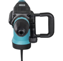 Makita Bohrhammer in Frontansicht mit schwarzem Bohrfutter, türkisblauem Gehäuse und schwarzem Zusatzhandgriff.