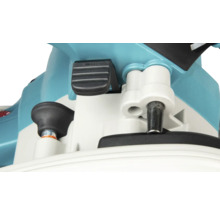 Détail des leviers de réglage et des dispositifs de blocage d'un outil électrique.