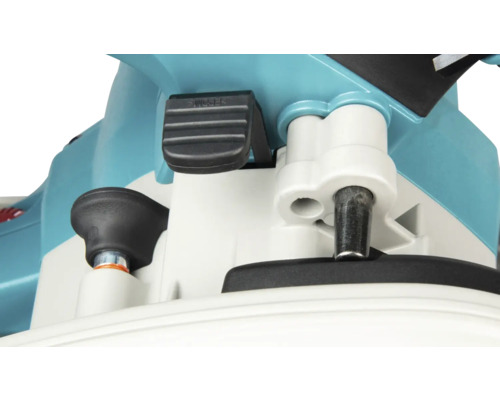 Détail des leviers de réglage et des dispositifs de blocage d'un outil électrique.