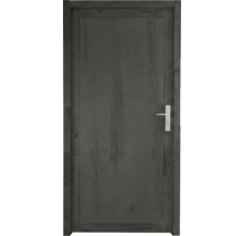 Innentür aus dunklem Holz mit sichtbarer Maserung, Rahmen und silberfarbenem Drücker.