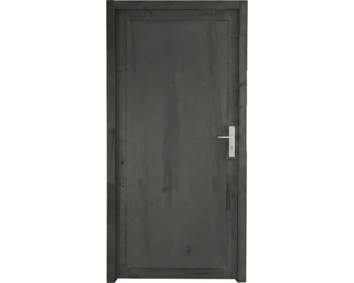 Innentür aus dunklem Holz mit sichtbarer Maserung, Rahmen und silberfarbenem Drücker.