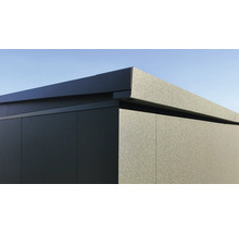 Detailansicht vun engem Gaardenaus mat flaachem Daach