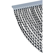 Schwarzer Kettenvorhang mit grauer Halterung