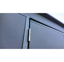 Detailansicht einer Metalltür mit Scharnier