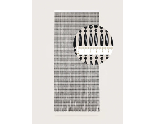 Perlenvorhang mit Detailansicht und Messskala in Zentimetern