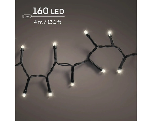 LED-Lichterkette mit 160 LEDs, 4 Meter Länge, USB-Anschluss und schwarzem Kabel.