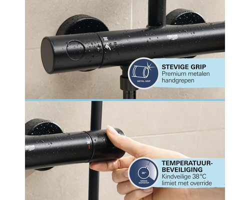 Grohe Duscharmatur mit Metallgriffen und Temperaturbegrenzung