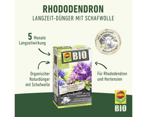 Compo Bio Engrais longue durée Rhododendrons avec laine de mouton pour Rhododendrons et Hortensias